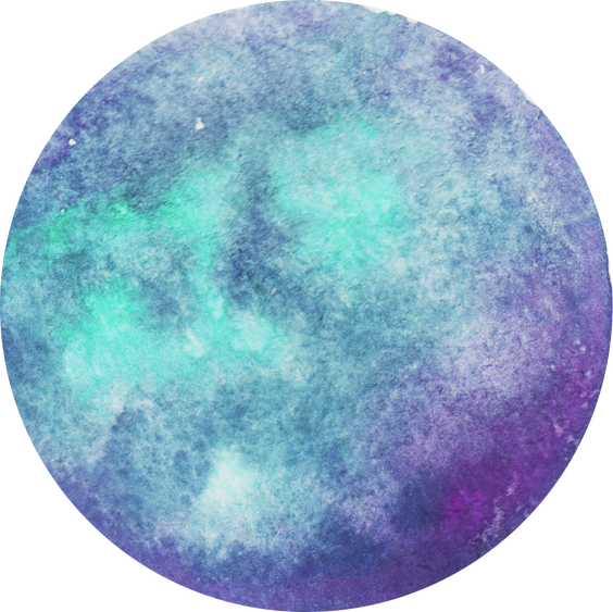 Hand-Painted Watercolor Space Galaxy Neon Blue and Violet Planet